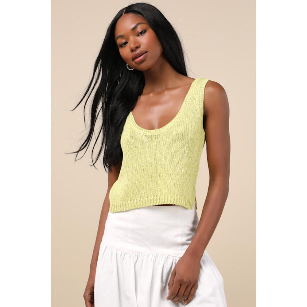 Lulus Elevated Staple Lime Green Lurex Cropped Sweater Tank Top - Size S
